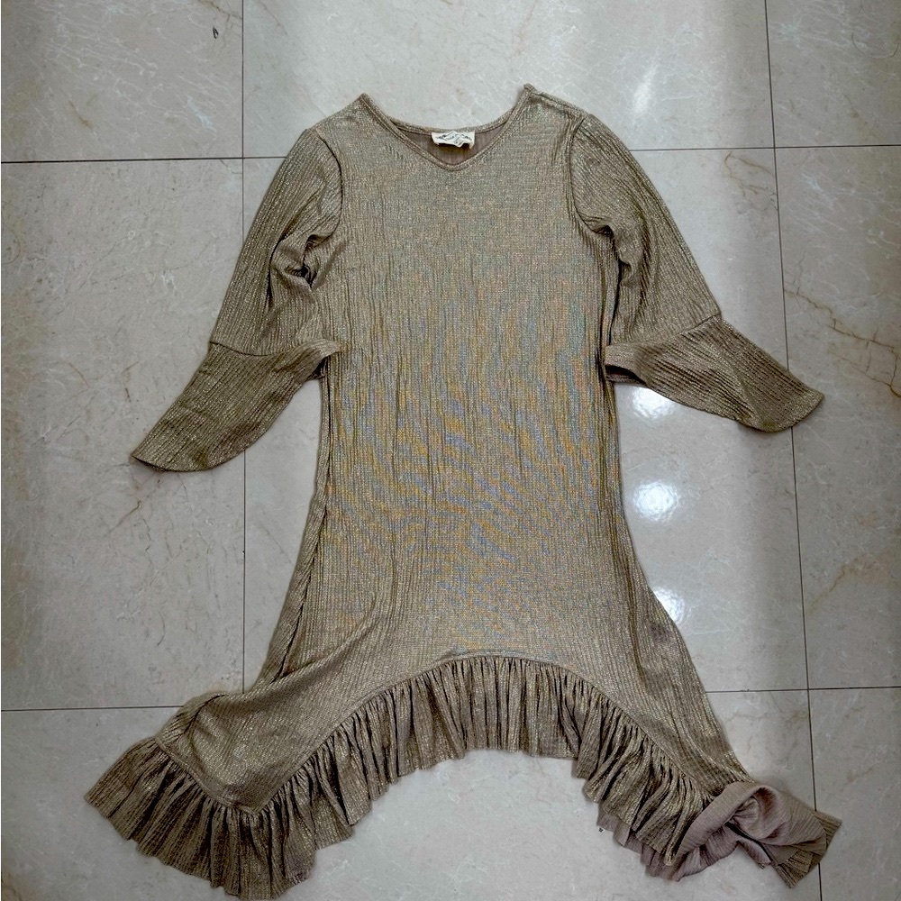 💗Joyfolie Metallic Dress with Ruffle Hem